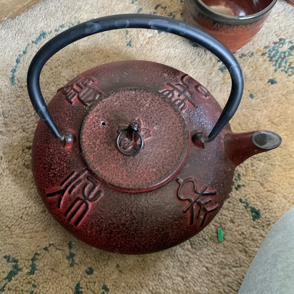 TEAVANA Red Tetsubin Cast Iron Teapot Stainless Steel Infuser Filter